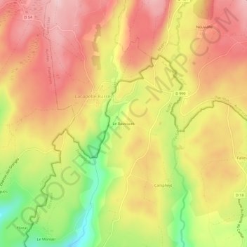 Topografische Karte Le Bousquet, Höhe, Relief