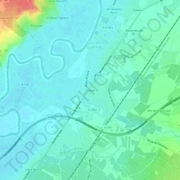 Topografische Karte Frappe, Höhe, Relief