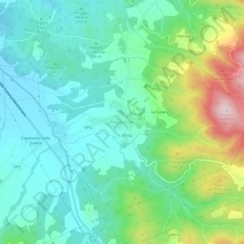 Topografische Karte Pievescola, Höhe, Relief