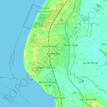 Topografische Karte Formby, Höhe, Relief