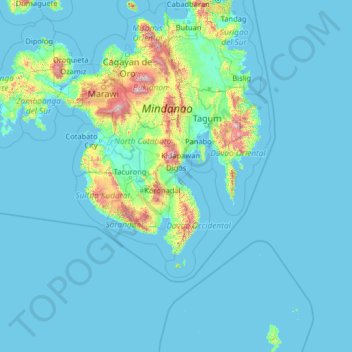 Topografische Karte Davao del Sur, Höhe, Relief
