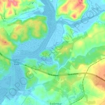 Topografische Karte Fontes, Höhe, Relief