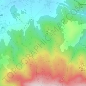 Topografische Karte Grotte de Laspugues, Höhe, Relief