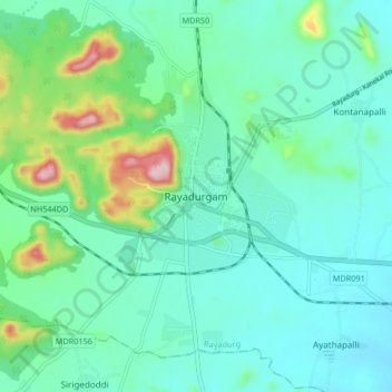 Topografische Karte Rayadurgam, Höhe, Relief