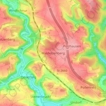 Topografische Karte Waldetzenberg, Höhe, Relief