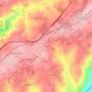 Topografische Karte Albergaria, Höhe, Relief