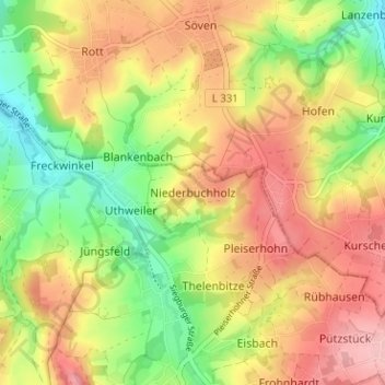 Topografische Karte Niederbuchholz, Höhe, Relief