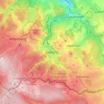 Topografische Karte Geising, Höhe, Relief