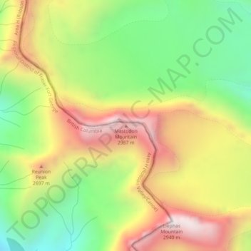 Topografische Karte Mastodon Mountain, Höhe, Relief