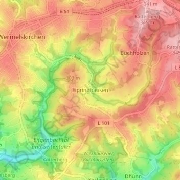 Topografische Karte Eipringhausen, Höhe, Relief