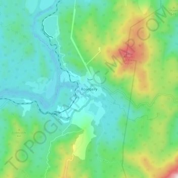 Topografische Karte Rosebery, Höhe, Relief