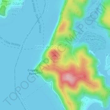 Topografische Karte Junction Hill, Höhe, Relief