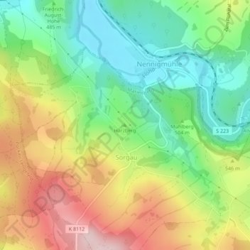 Topografische Karte Harzberg, Höhe, Relief