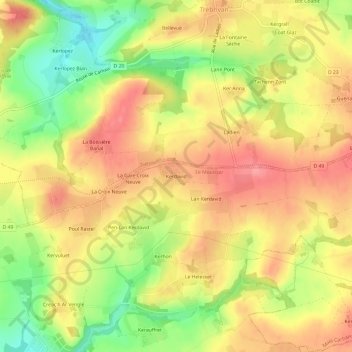 Topografische Karte Kerdavid, Höhe, Relief