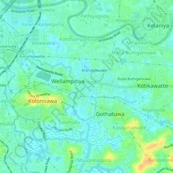 Topografische Karte Megoda Kolonnawa, Höhe, Relief