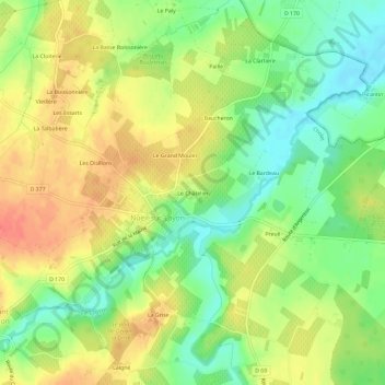 Topografische Karte Le Châtelier, Höhe, Relief