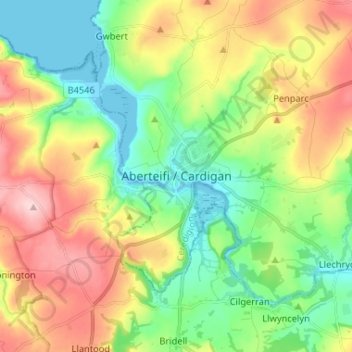 Topografische Karte Aberteifi / Cardigan, Höhe, Relief