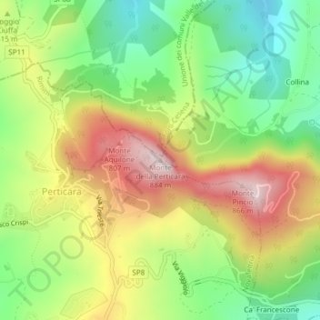 Topografische Karte Monte della Perticara, Höhe, Relief