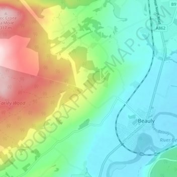 Topografische Karte Dunmore, Höhe, Relief