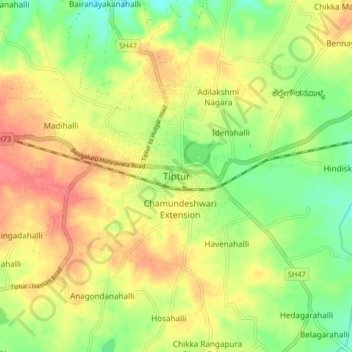 Topografische Karte Tipaturu, Höhe, Relief