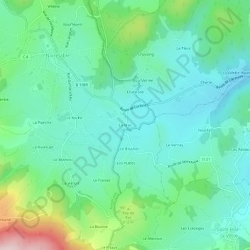 Topografische Karte Le Mas, Höhe, Relief