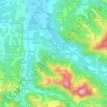 Topografische Karte Olesi, Höhe, Relief