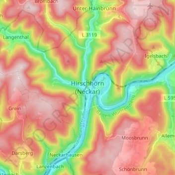 Topografische Karte Hirschhorn (Neckar), Höhe, Relief