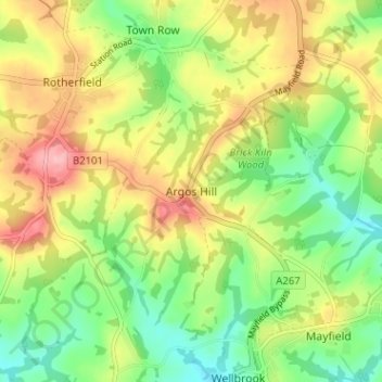 Topografische Karte Argos Hill, Höhe, Relief