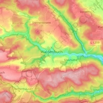 Topografische Karte Waldenbuch, Höhe, Relief