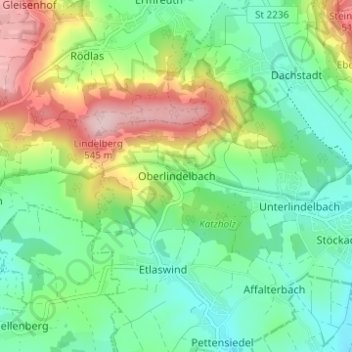 Topografische Karte Oberlindelbach, Höhe, Relief