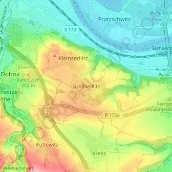 Topografische Karte Großsedlitz, Höhe, Relief