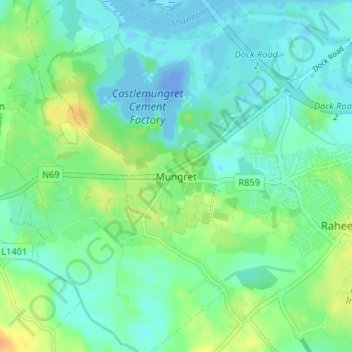 Topografische Karte Mungret, Höhe, Relief