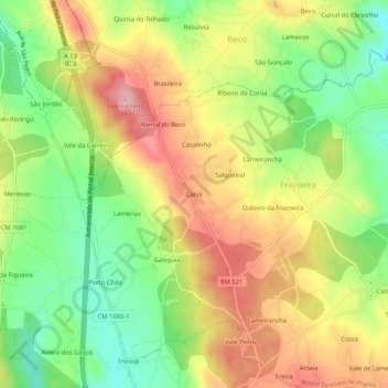 Topografische Karte Carril, Höhe, Relief