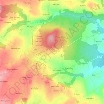Topografische Karte Rest Vraz, Höhe, Relief