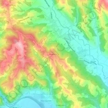 Topografische Karte Muggauberg, Höhe, Relief