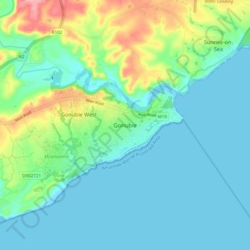 Topografische Karte Gonubie, Höhe, Relief