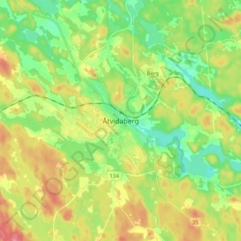 Topografische Karte Åtvidaberg, Höhe, Relief