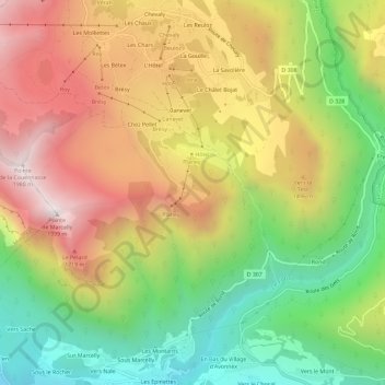 Topografische Karte Le Grand Planey, Höhe, Relief