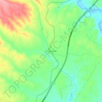 Topografische Karte Torre do Bispo, Höhe, Relief