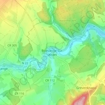 Topografische Karte Böwingen/Attert, Höhe, Relief