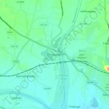 Topografische Karte Thiruvalam, Höhe, Relief