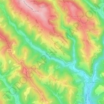 Topografische Karte Les Vignottes, Höhe, Relief