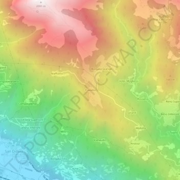 Topografische Karte Prarotto, Höhe, Relief