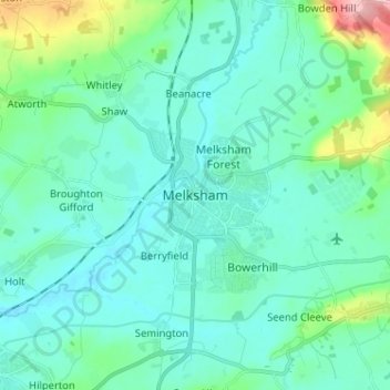 Topografische Karte Melksham, Höhe, Relief