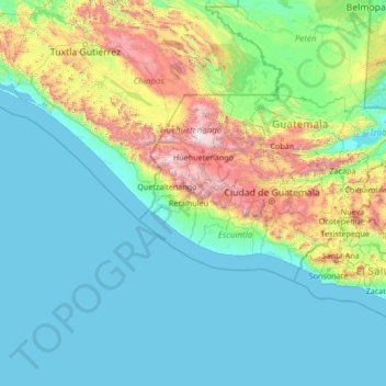 Topografische Karte Quetzaltenango, Höhe, Relief