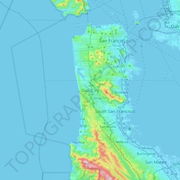 Topografische Karte Daly City, Höhe, Relief