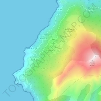 Topografische Karte Piazza, Höhe, Relief
