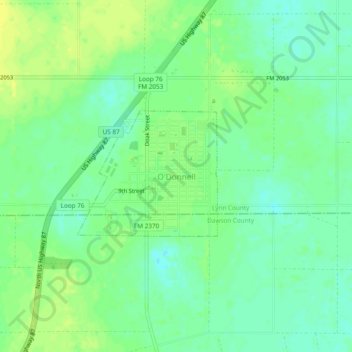 Topografische Karte O'Donnell, Höhe, Relief