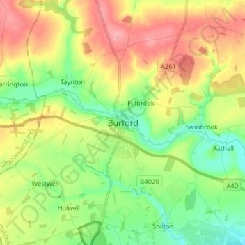 Topografische Karte Burford, Höhe, Relief