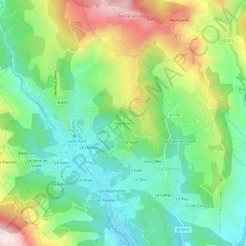 Topografische Karte Les Ayas, Höhe, Relief